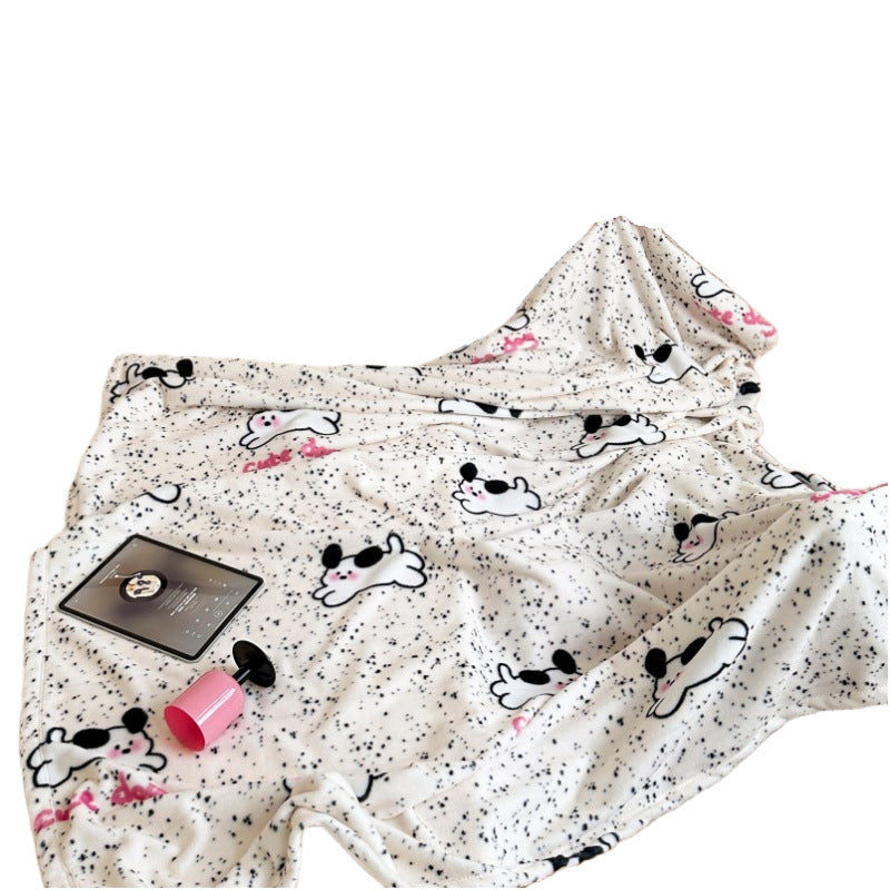 Cartoon Dog Print Fleece Throw with Speckled Pattern | Warm Blanket for Sofa and Bed | 4 Sizes, 15 Designs