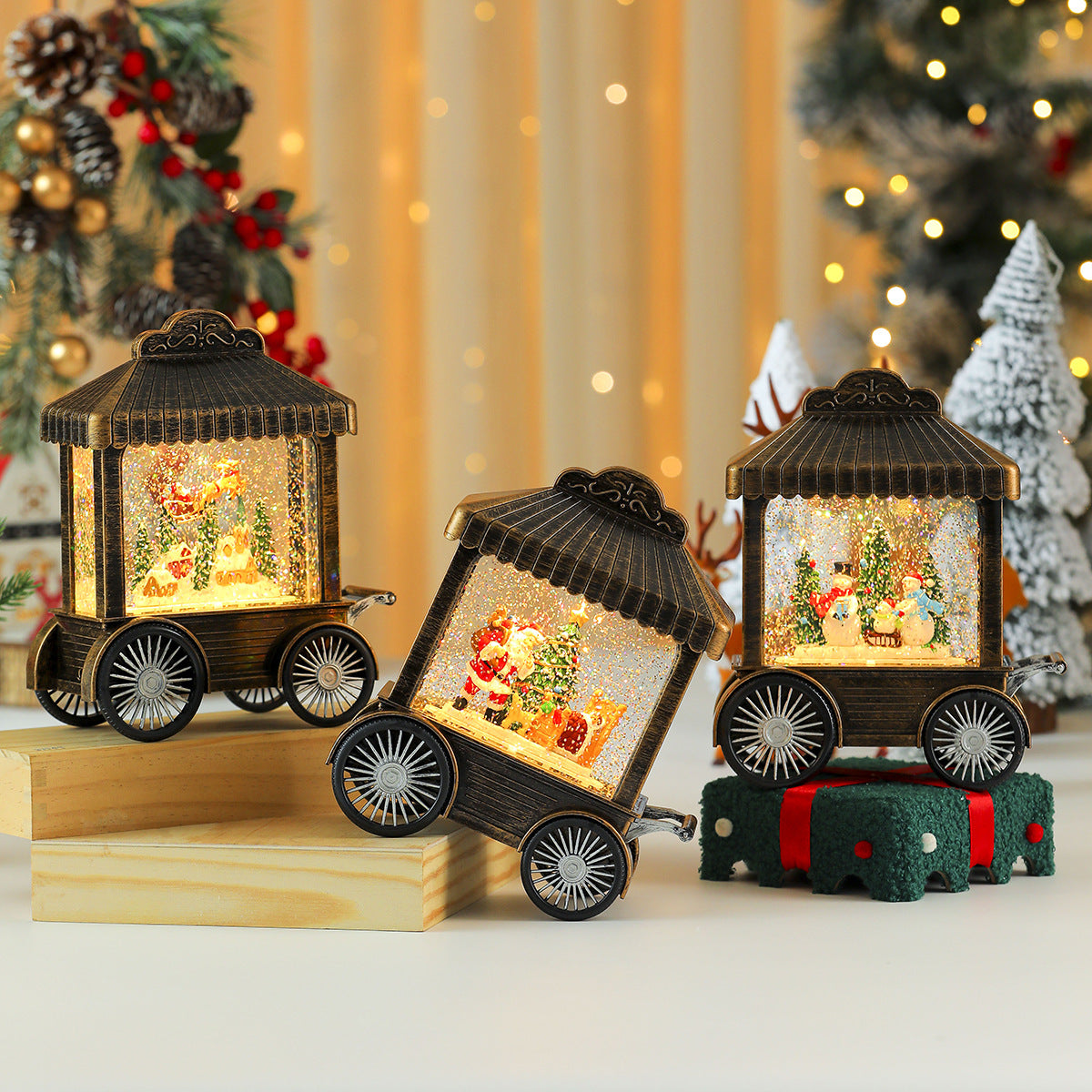 Vintage Christmas Lanterns Train Car with Music and Light