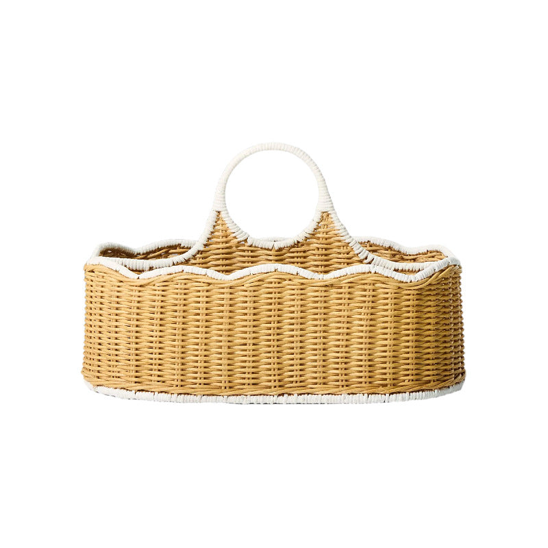 Woven Storage Caddy with a Center Handle | Two Compartments for Everyday Odds and Ends | Hallway or Living Room
