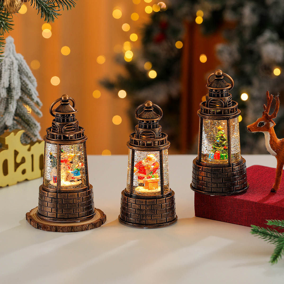 Light Up Christmas Lanterns with Holiday Scenes, Battery Powered