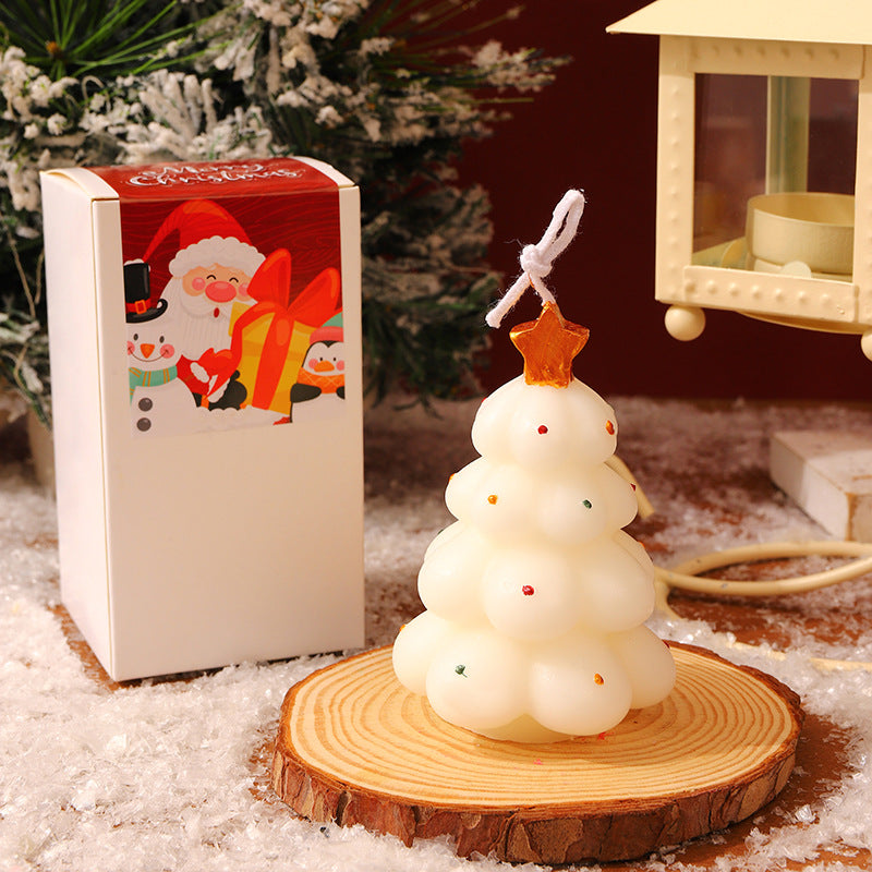 Bubble Christmas Tree Candle with Star Top | Hand Poured Wax, Cotton Wick | Holiday Centerpieces for Mantel and Tabletop