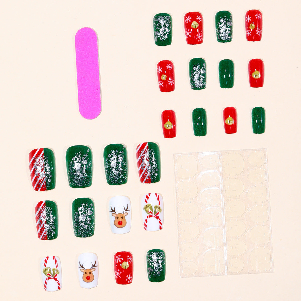 Christmas Press On Nails Set with Reindeer and Snowflakes