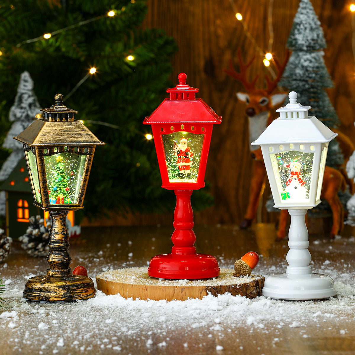 Christmas Lanterns Mini LED Street Lamp Style with Santa Scene