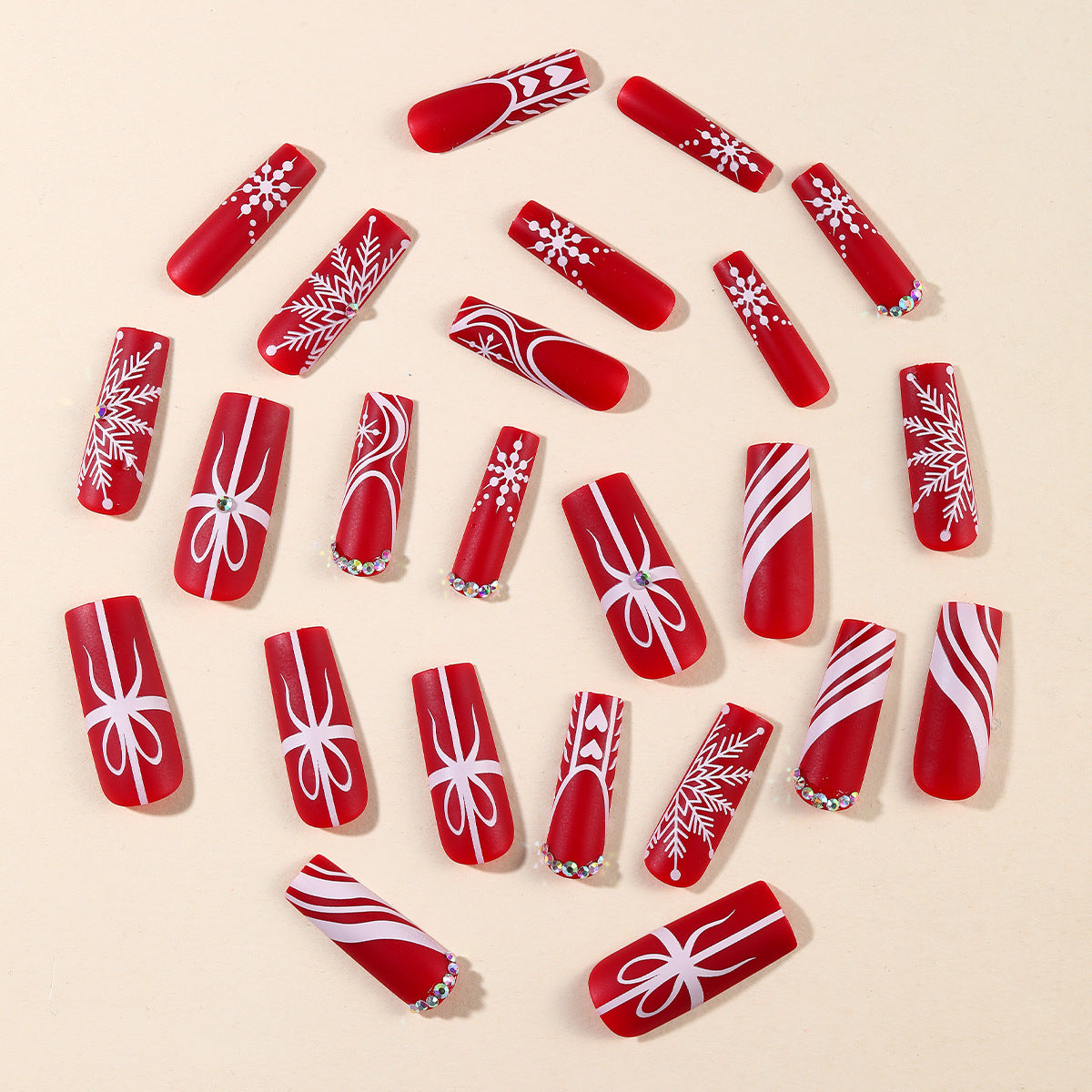Christmas Press on Nails with Snowflake and Heart Designs
