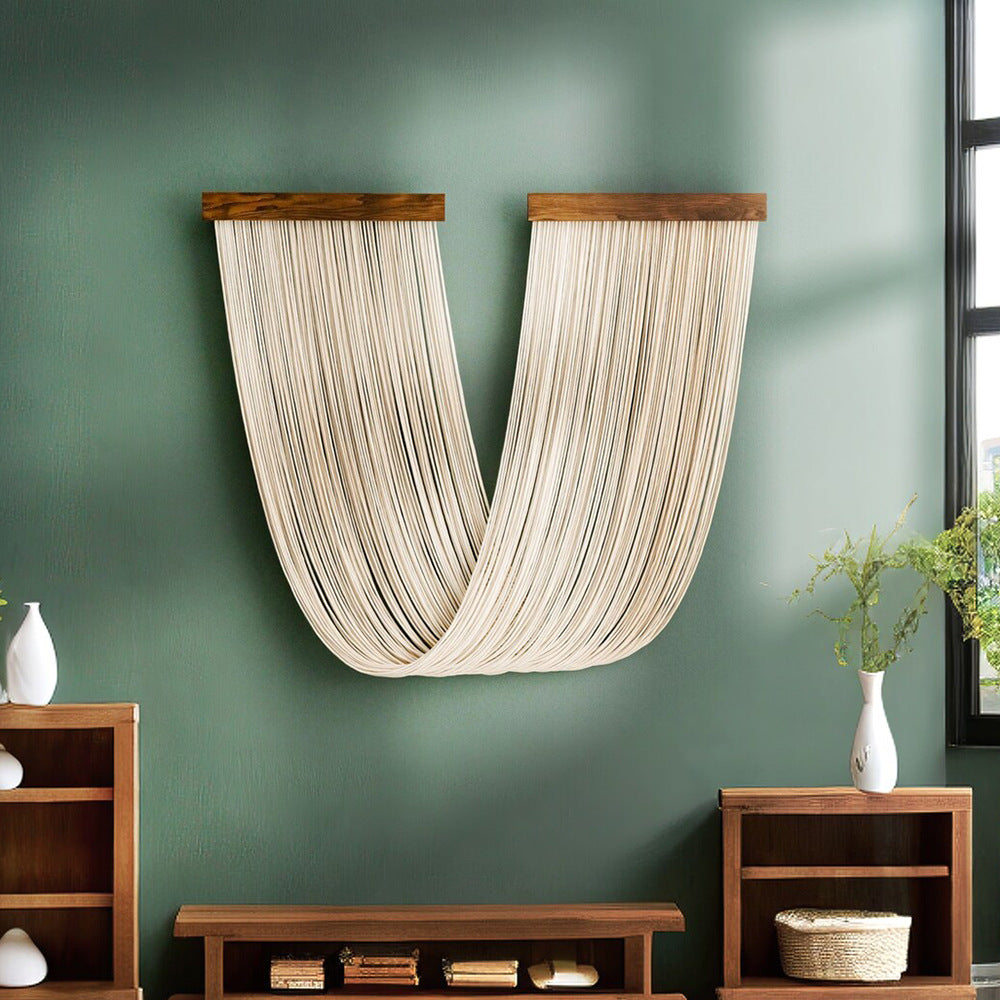 Macrame Wall Decor with Solid Wood Frame | Handwoven Cotton Panel in a Deep Curve, 20 x 39 in | 3 Colors