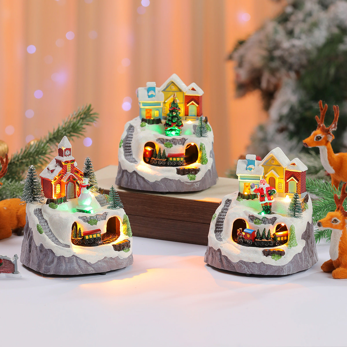 Light Up Christmas Village Display with Animated Train