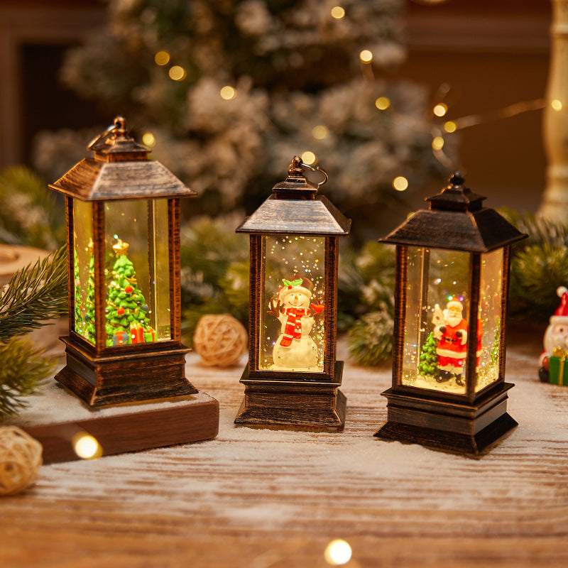 Christmas Lantern with LED Lights and Santa Claus Figure