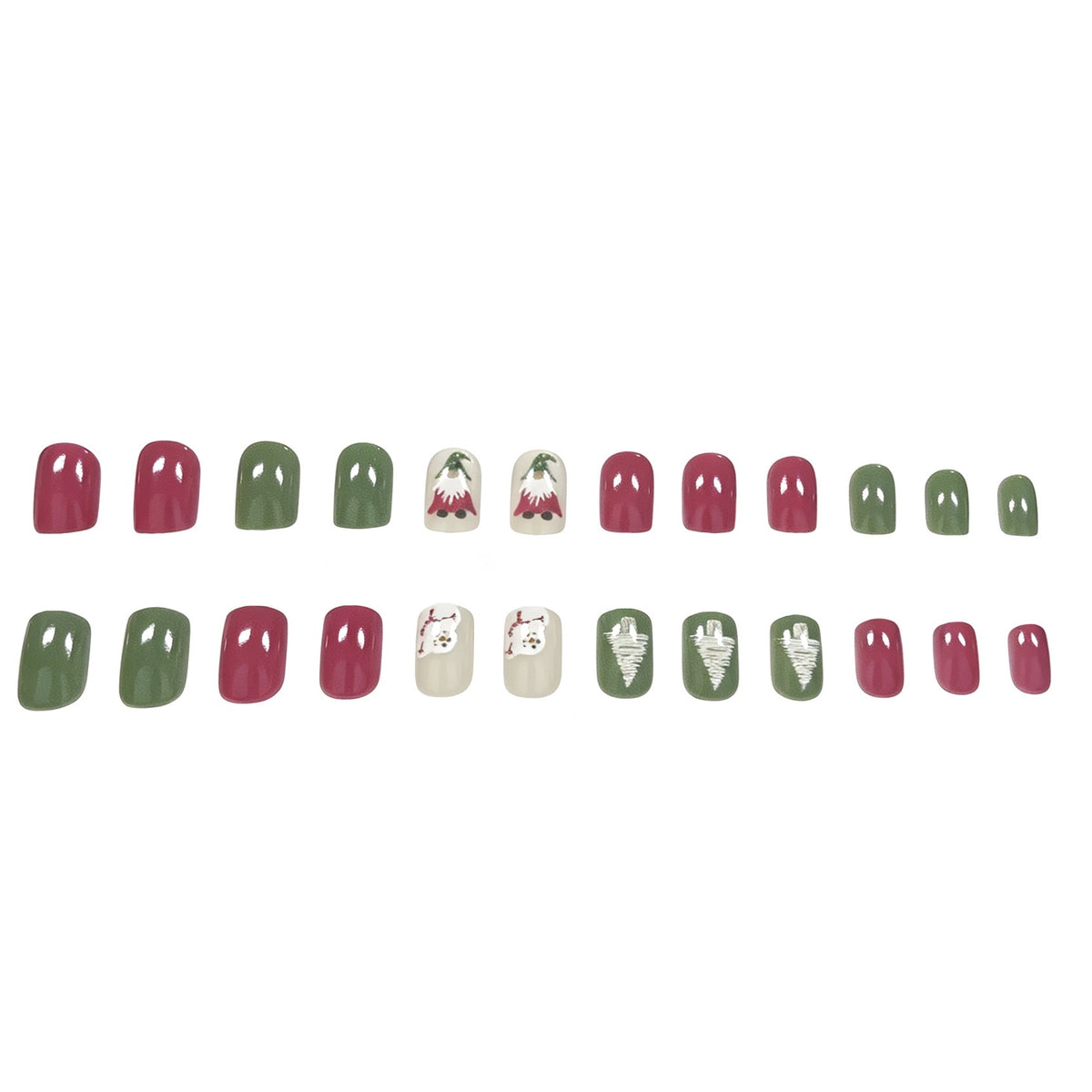 Christmas Press On Nails Set with Gnome and Snowman Art