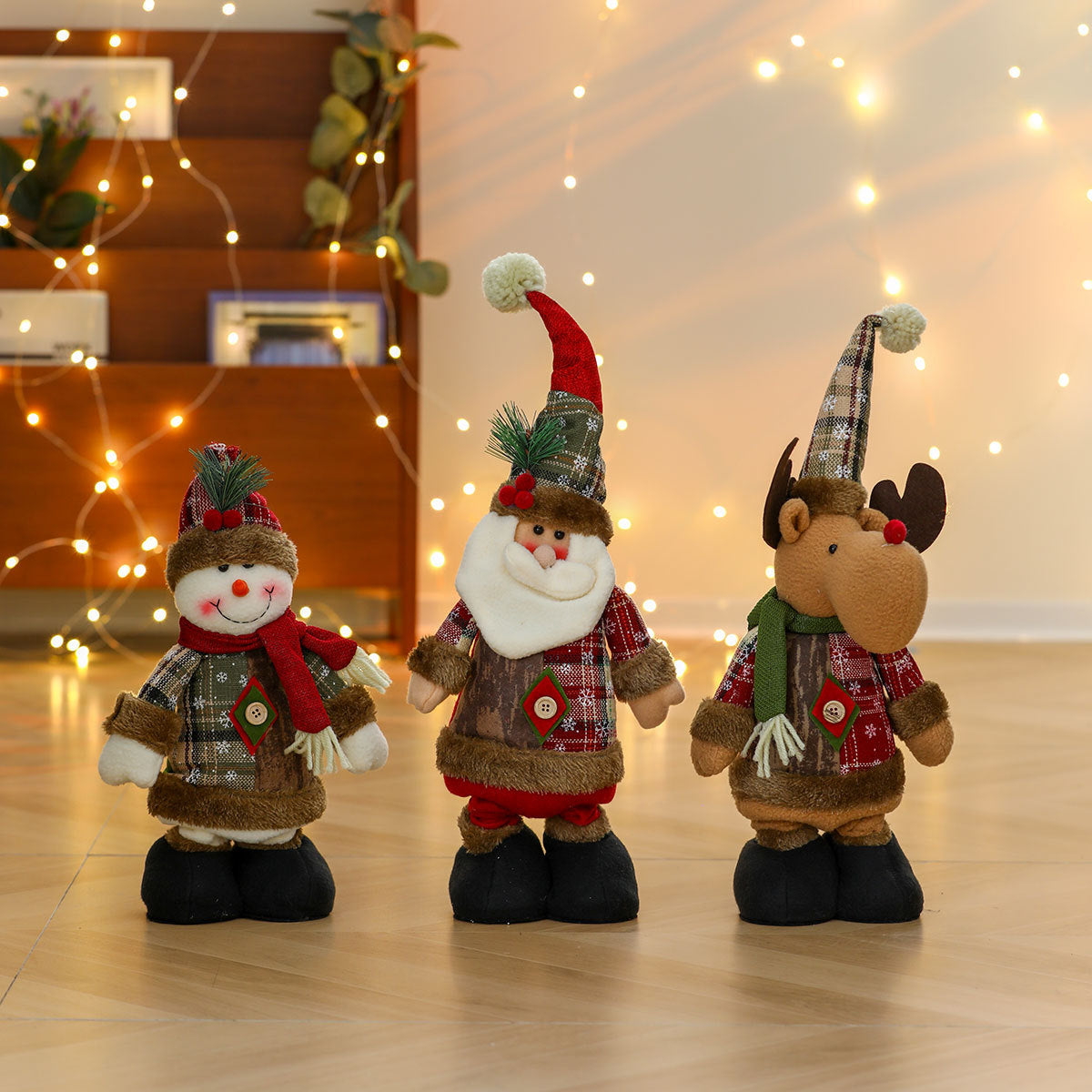 Plush Standing Christmas Figurines Set with Santa Claus Figurine