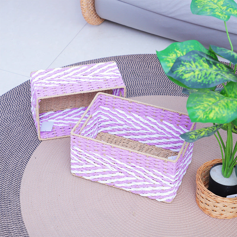 Woven Storage Organizer Basket with Side Handles | Paper Rope Bin for Toys, Blankets and Clothes | 6 Colors