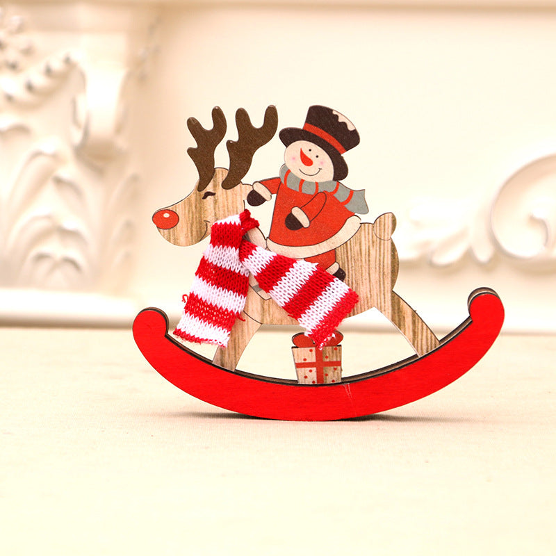 Wooden Reindeer Rocking Christmas Figurines with Santa
