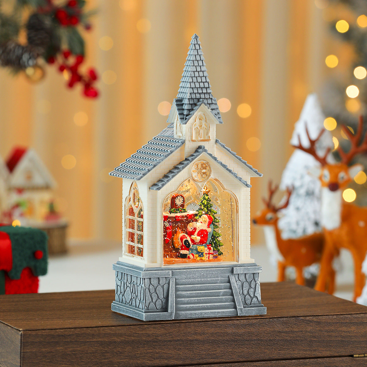Lighted Christmas Village Church Decoration with Steeple