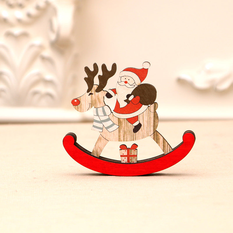 Wooden Reindeer Rocking Christmas Figurines with Santa
