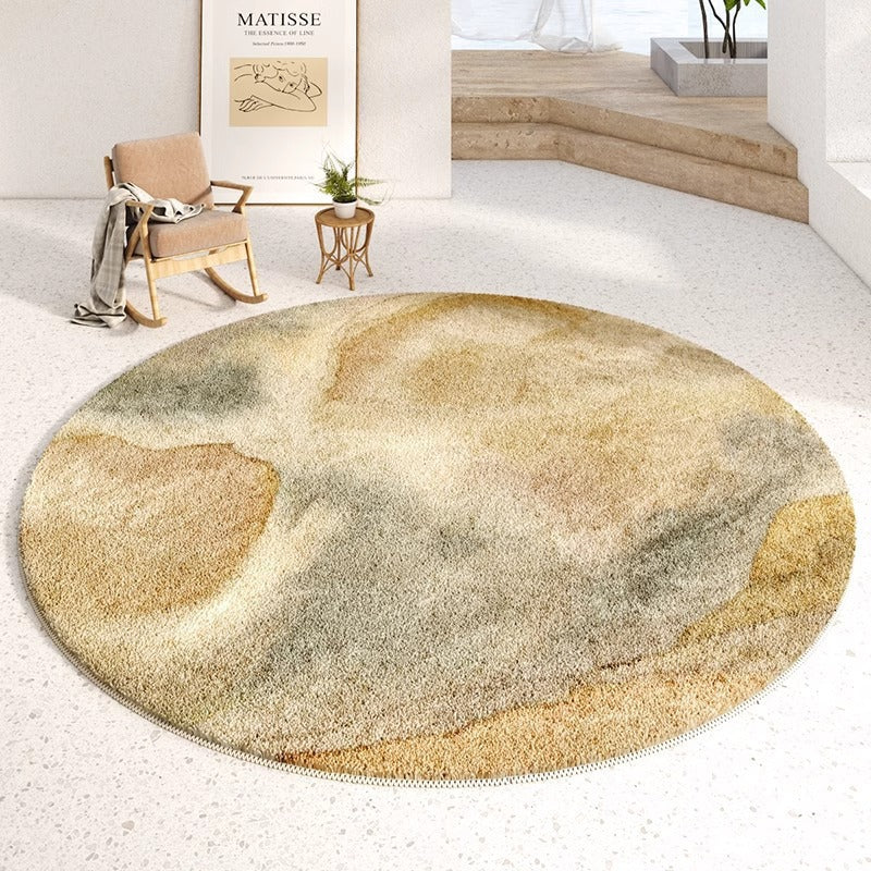 Round Area Rug with Abstract Landscape Print | Soft Pile Underfoot and Easy to Vacuum | 2 Sizes, 39 or 71 in