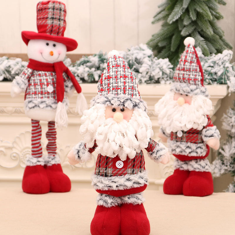Plush Santa Claus Figurine and Snowman Christmas Decoration