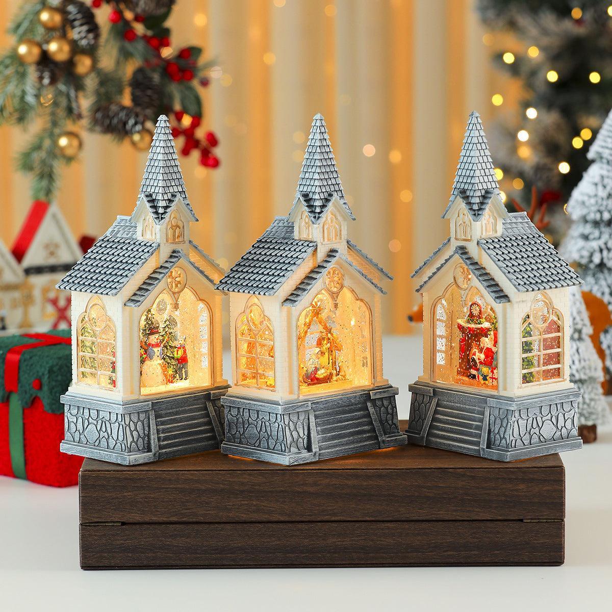 Lighted Christmas Village Church Decoration with Steeple