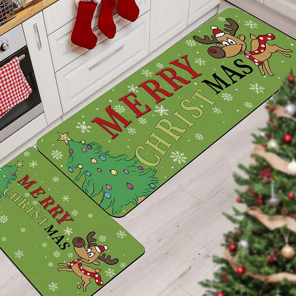 Christmas Kitchen Mat Set with Non Slip Backing, Washable
