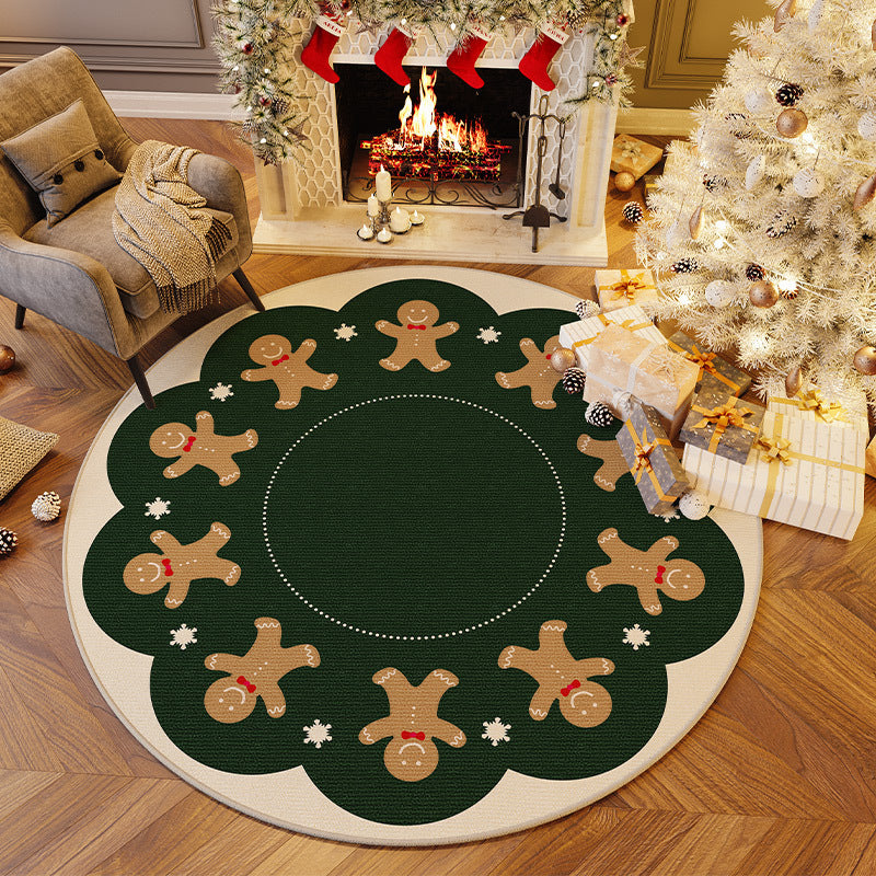 Round Christmas Area Rug with Gingerbread Holiday Designs