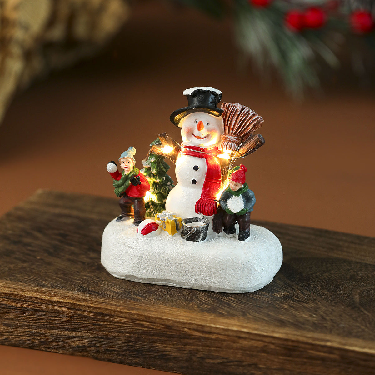 Light Up Christmas Village Figurines with Santa and Snowman