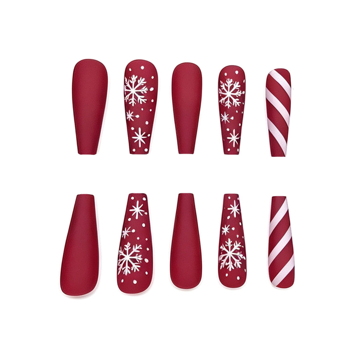 Christmas Press On Nails with Snowflake and Candy Cane Art