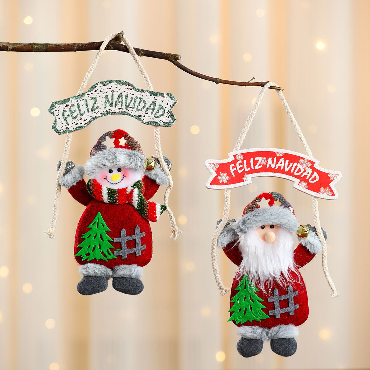Christmas Tree Ornaments Hanging Plush Feliz Navidad Banner