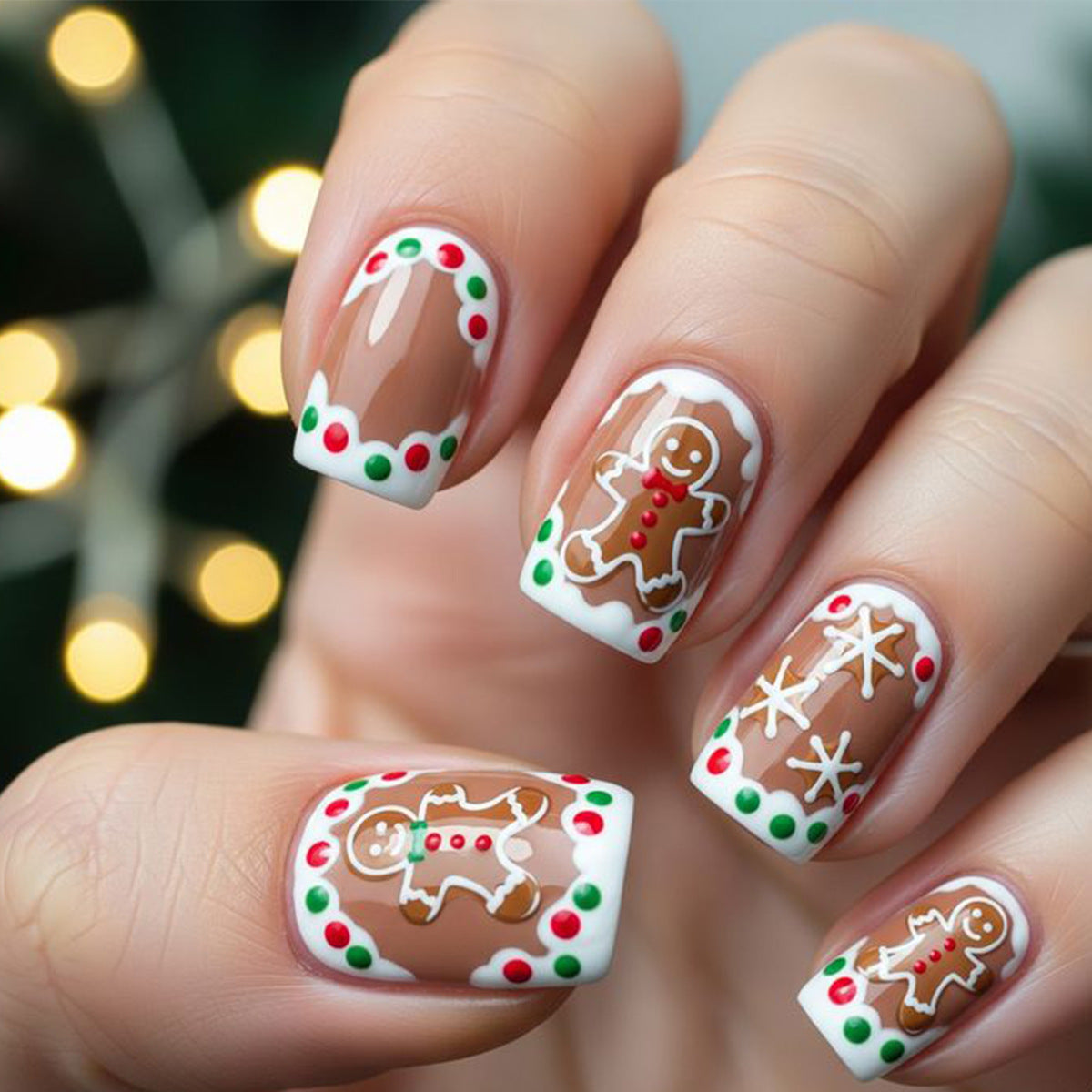 Christmas Press On Nails with Gingerbread Man Designs