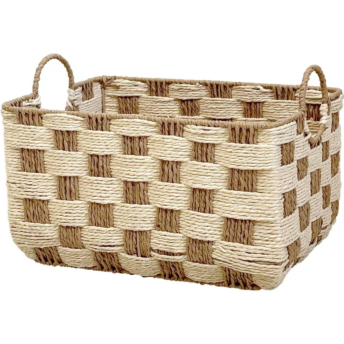 Honeycomb Weave Storage Organizer Basket with Rope Handles | Laundry and Toy Bin | 15.7 x 11 x 9 in