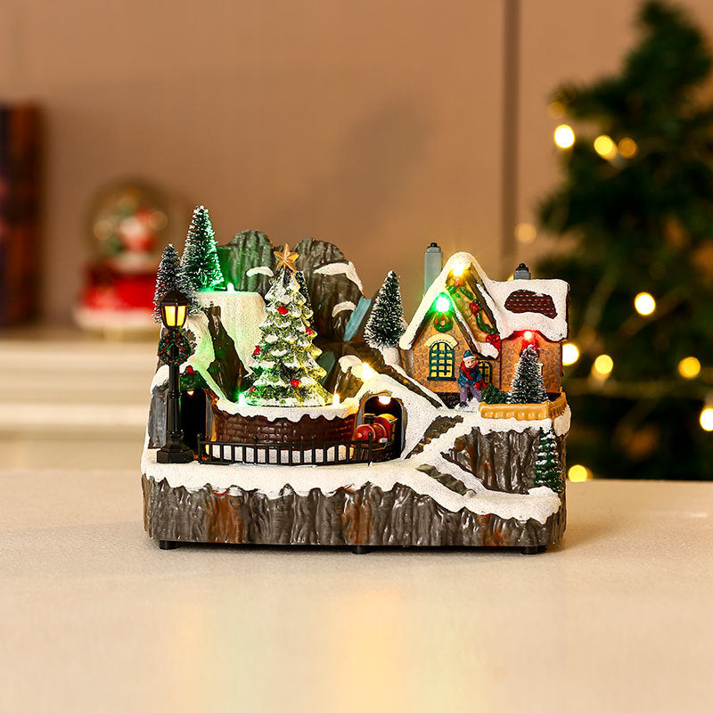 Light Up Christmas Village Decorations with Snowy Houses