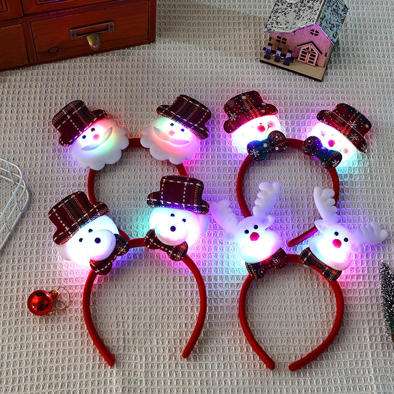 Light Up Christmas Headband with Snowman and Reindeer Ornaments
