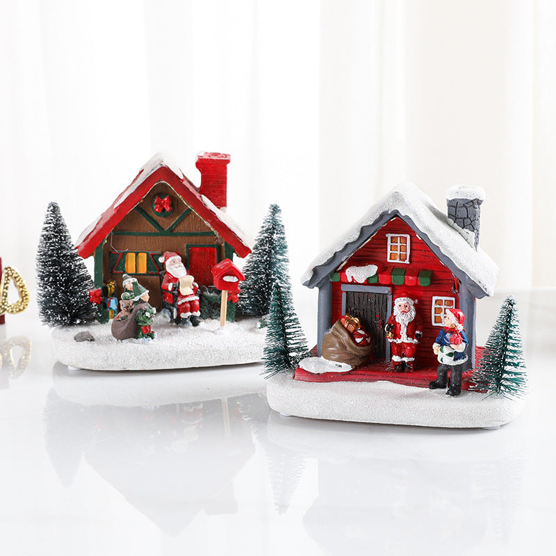 LED Lighted Christmas Village Cottage Figurine with Santa