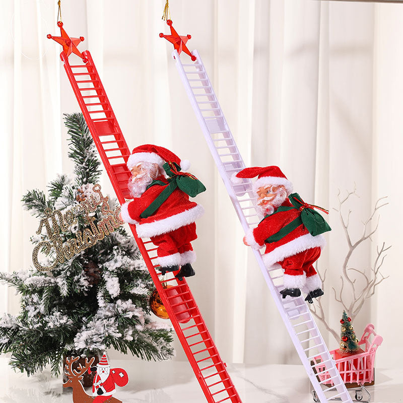 Climbing Santa Claus Figurine on Ladder for Christmas Decor