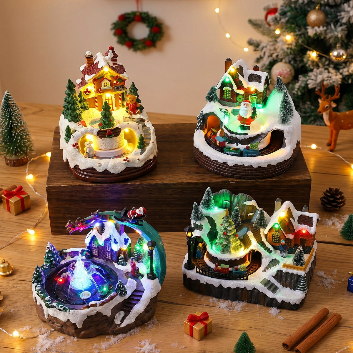 Light Up Christmas Village Decoration with Moving Figures