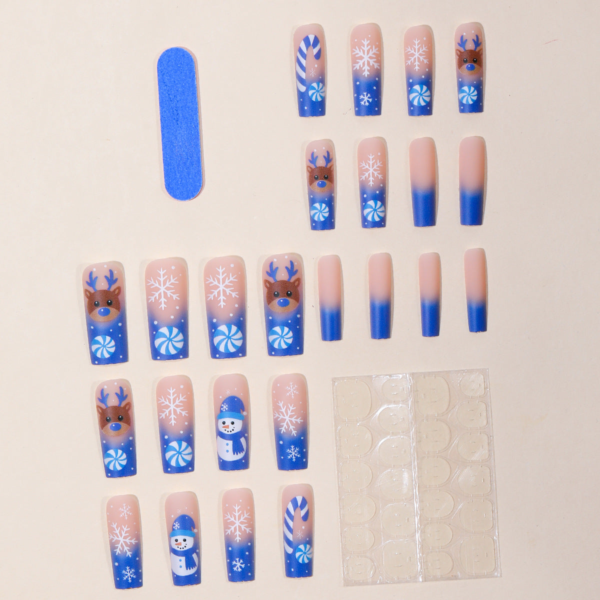 Christmas Press On Nails with Snowman and Reindeer Designs