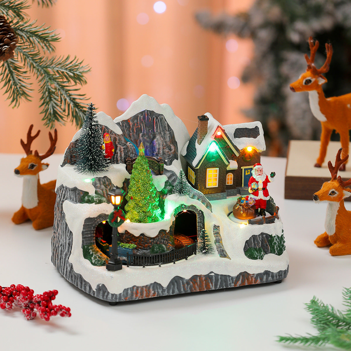 Light Up Christmas Village Decorations with Santa and Houses
