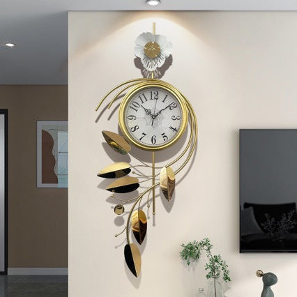 Large Wall Clock with Gold Floral Metal Frame | 38 in Tall and 17 in Wide | Bold Easy-Read Numbers