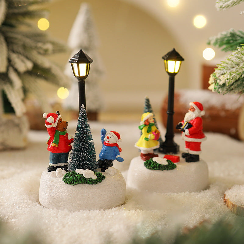 Light Up Santa Claus Figurine Set with Christmas Tree