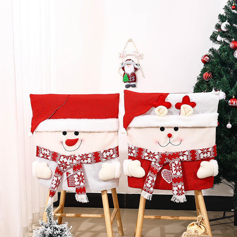 Christmas Chair Covers Set with Reindeer Face and Scarf