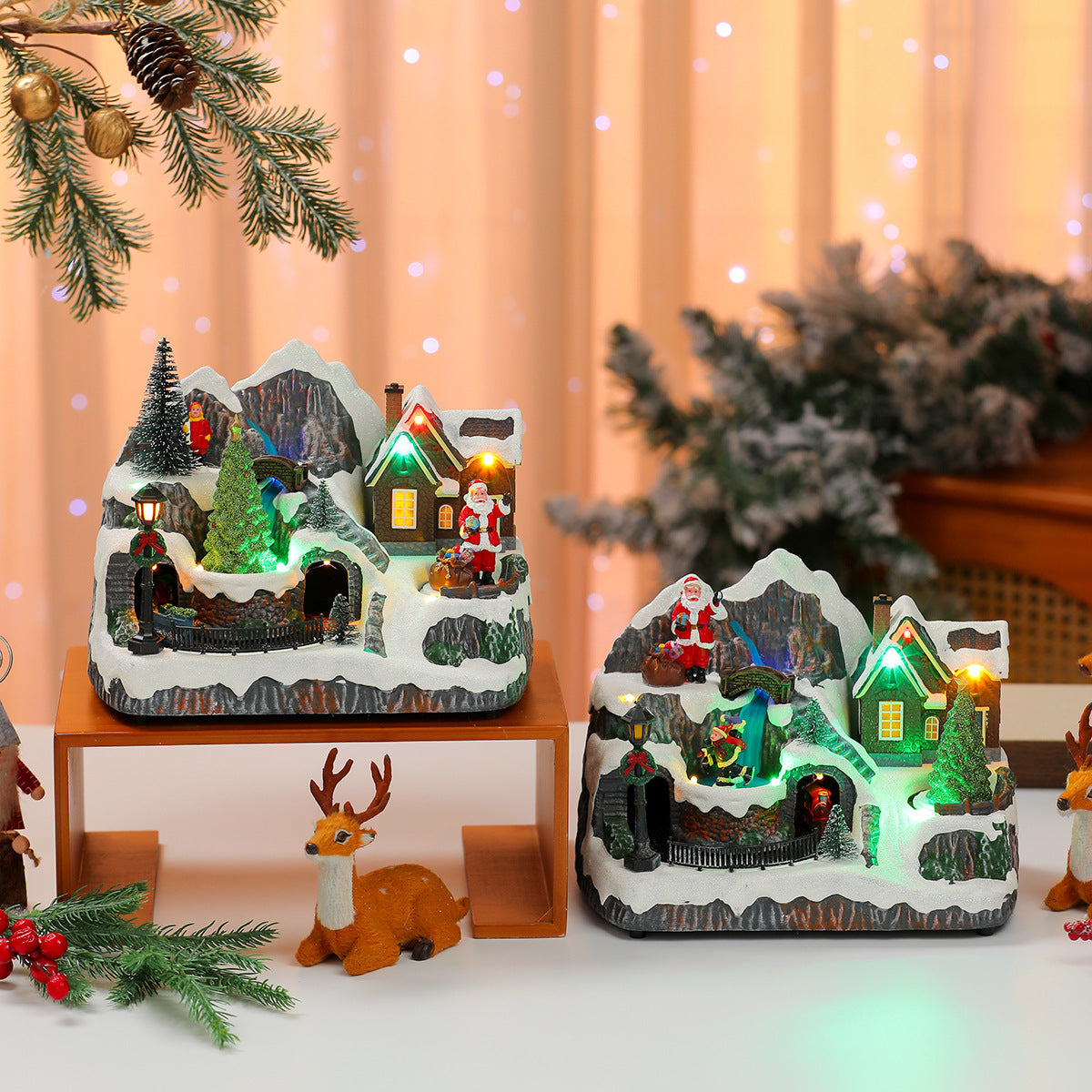 Light Up Christmas Village Decorations with Santa and Houses
