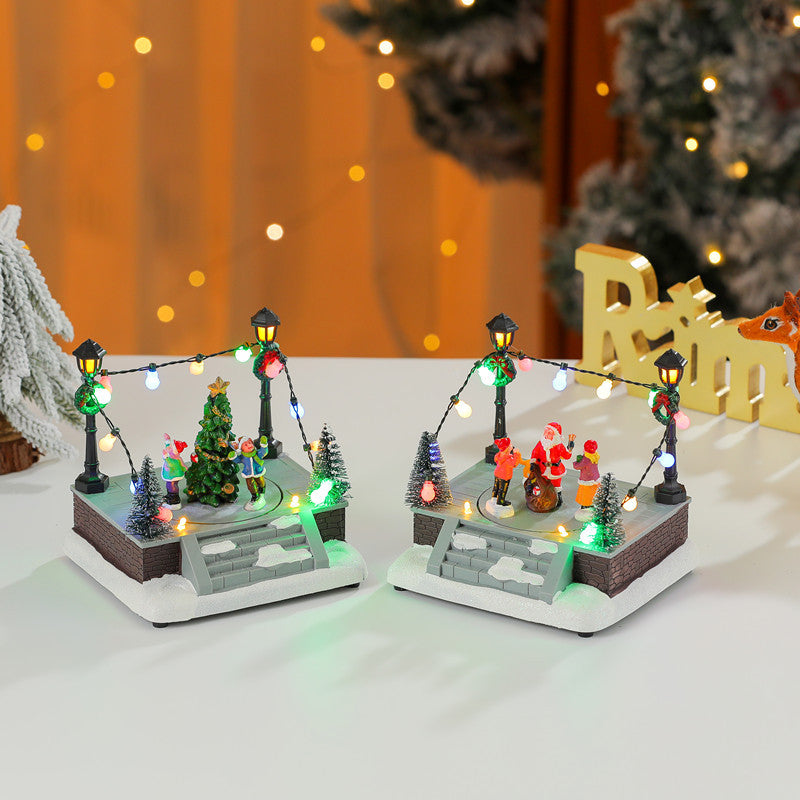 LED Lighted Christmas Town Figurines Skating Scene Set