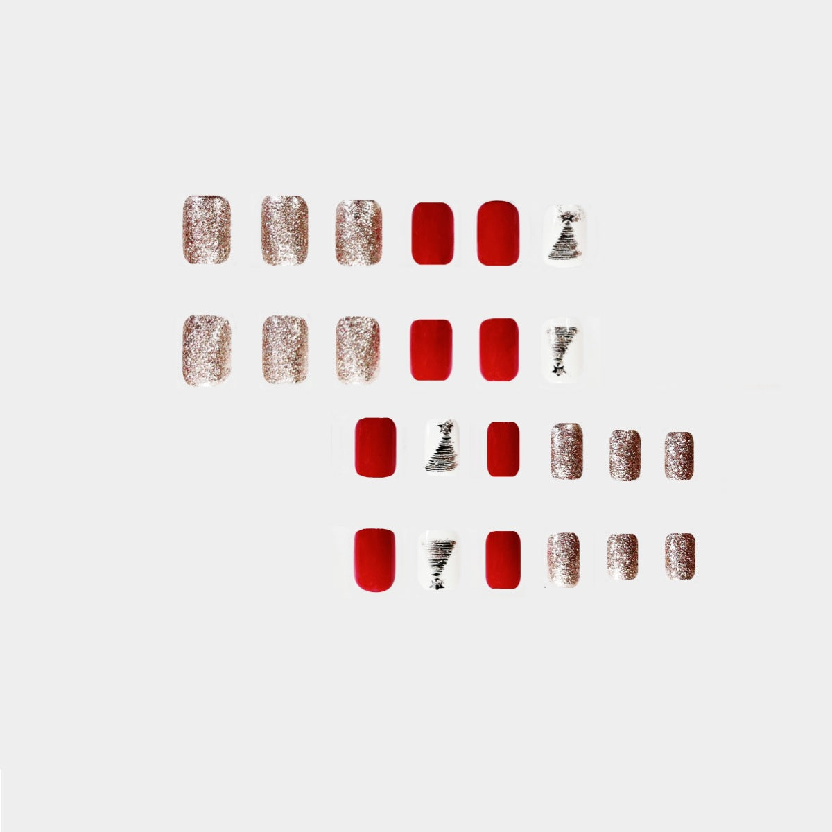 Christmas Press On Nails with Tree Designs and Glitter