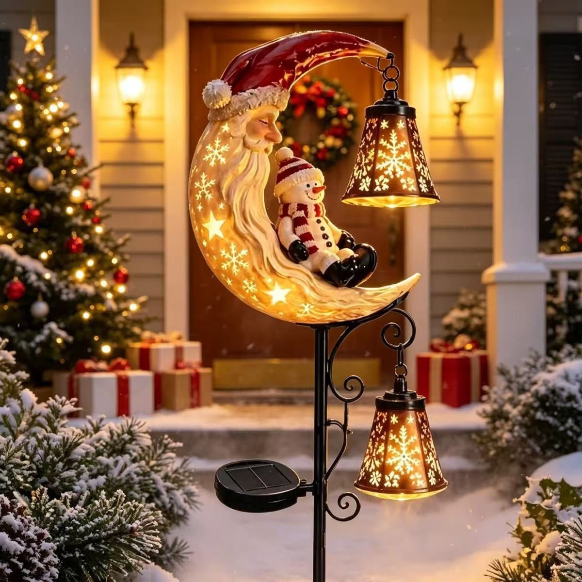 Santa Decoration Solar Garden Stake with Snowman and Lanterns