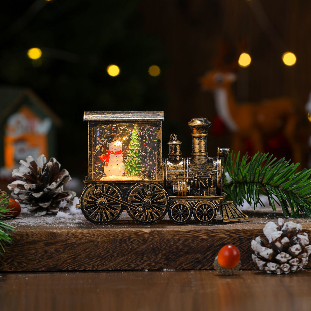 Light Up Christmas Train Ornaments with Santa and Snowman