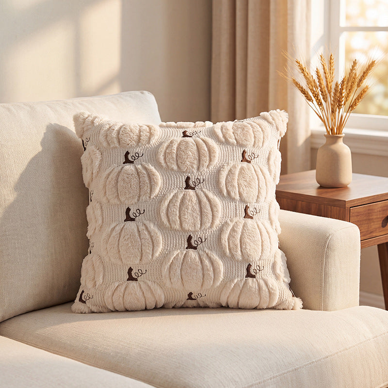 Halloween Pumpkin Throw Pillow | Available in Beige, Caramel | Plush Accent for Sofas, Chairs, and Beds