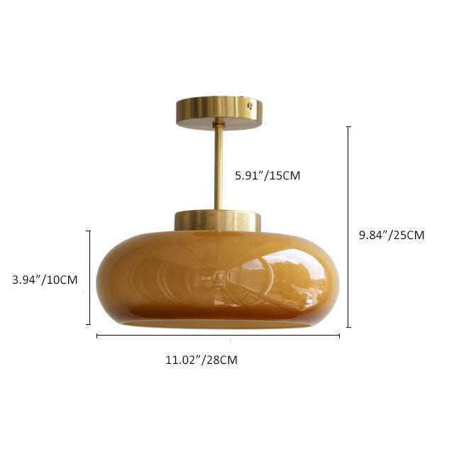 Bauhaus-Inspired Glass Ceiling Light | Hand-Blown Rounded Shade | Semi Flush Mount for Soft Ambient Lighting