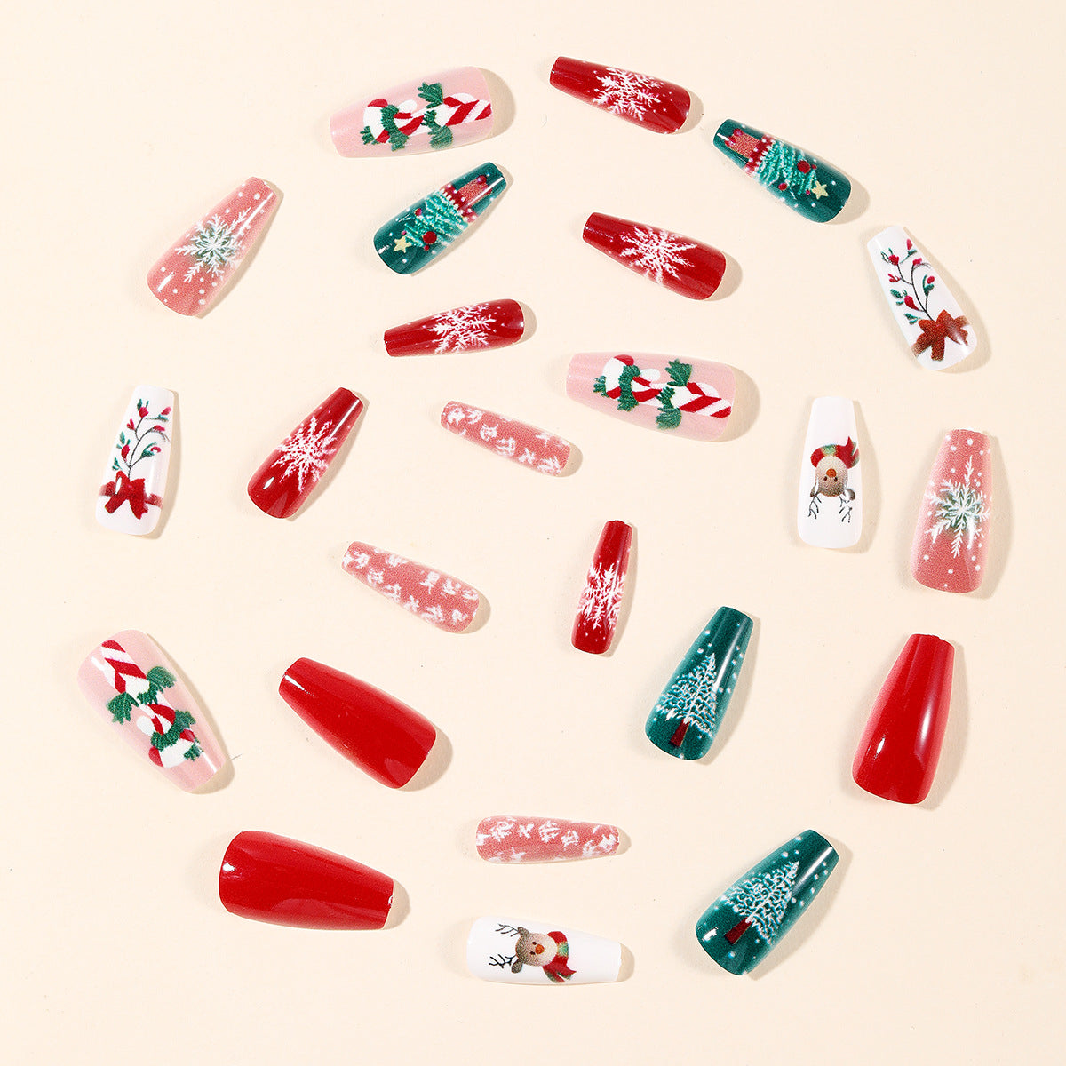 Christmas Press On Nails Set with Reindeer and Snowflakes