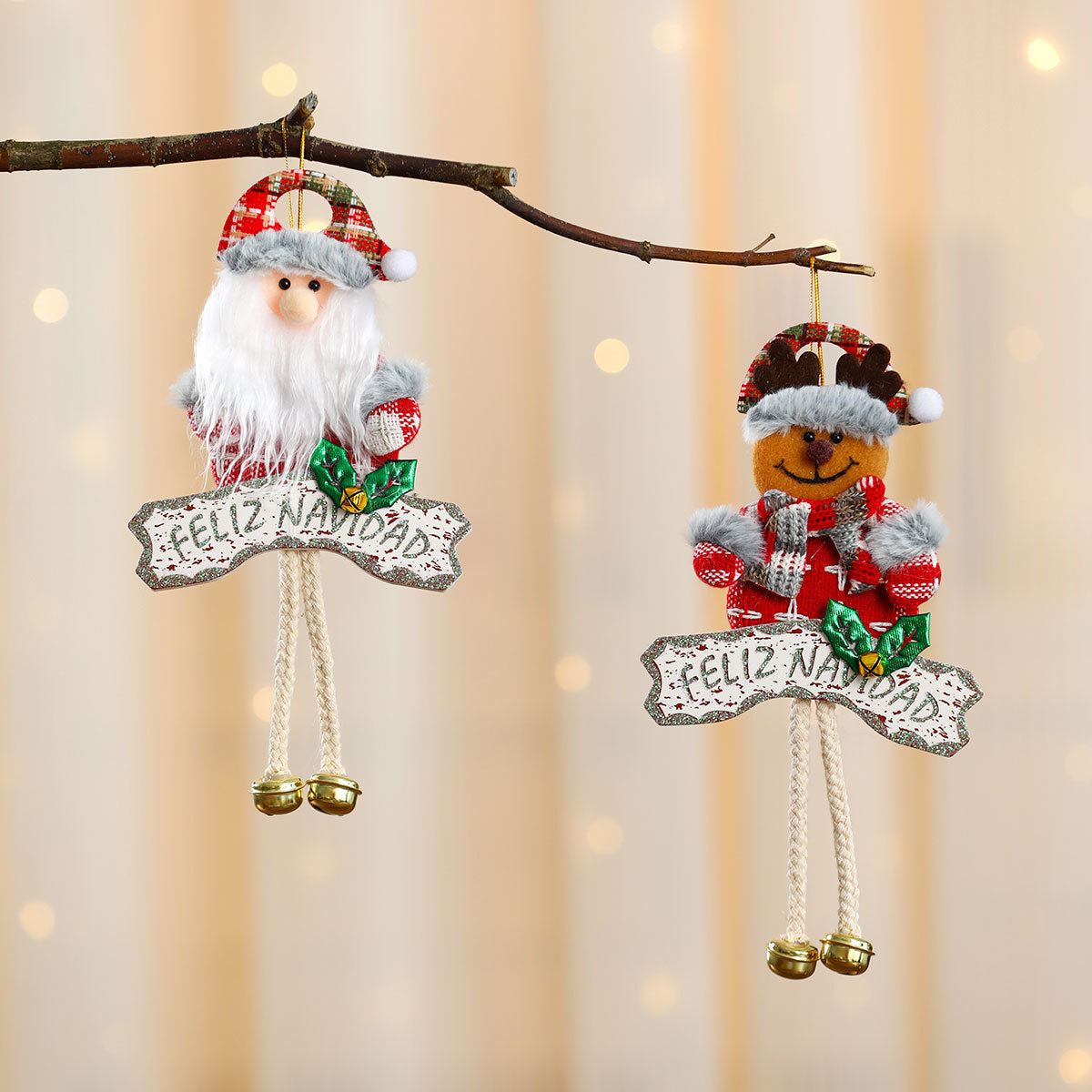 Christmas Tree Ornaments Hanging Santa Snowman and Reindeer