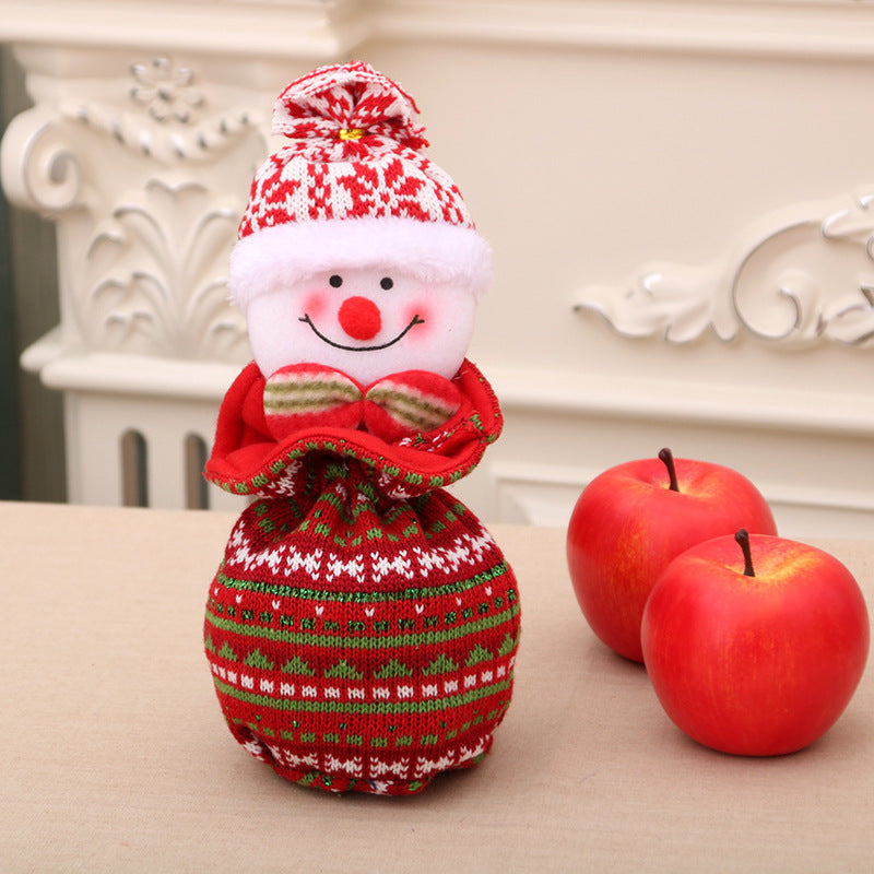 Plush Teddy Bear Christmas Gift Bag with Knit Hat and Scarf | Soft Holiday Treat Sack | Festive Tabletop Decorations