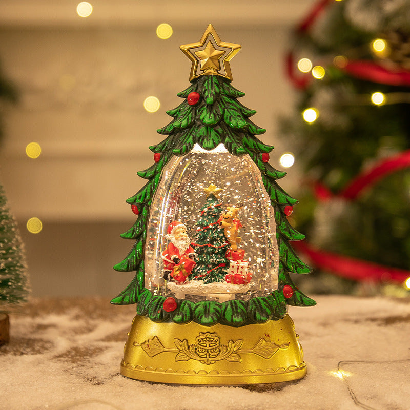 Christmas Tree Snow Globe Ornament with Santa and Reindeer