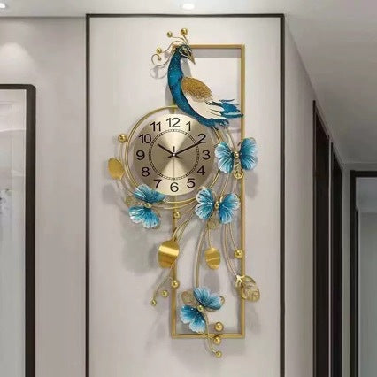 Metal Wall Clock with Peacock and Flower Cutouts | Silent Quartz Movement, Light Enough to Hang Anywhere | 2 Designs