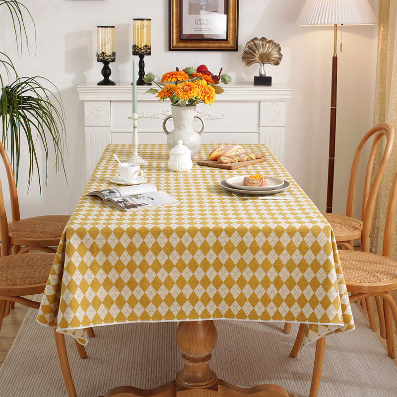 Argyle Diamond Tablecloth in Warm Yellow | Spill Resistant and Wrinkle Free Fabric | 55 x 55 in